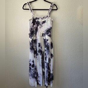 NWT Free People Tessa Smocked Midi Dress Black Ivory Women's Medium A Line Boho